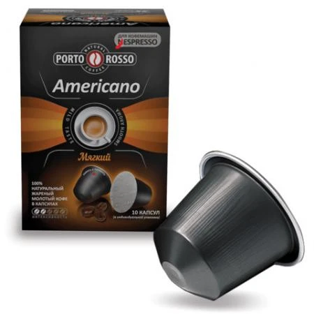 Фото Капсулы для кофемашин NESPRESSO "Americano", натуральный кофе, 10 шт. х 5 г, PORTO ROSSO