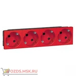 фото LEGRAND 077424 Модуль розетки 4х2К+З, 8М, [Schuko] проходной (в короб), с мех.блок., красный, Mosaic