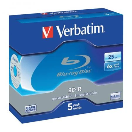 Фото Диски BD-R (Blu-ray) VERBATIM, 25 Gb, 6x, комплект 5 шт., Jewel Case