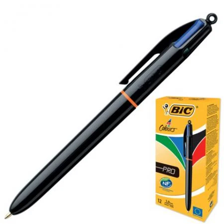 Фото Ручка шариковая BIC автоматическая "4 Colours Pro" (Франция), 4 цвета, корпус черный, 0,4 мм, синий, черный, красный, зеленый