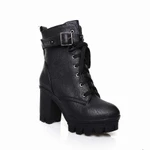 фото Show Shine Women's Pu Leather Ornamented Buckle Chunky Heel Platform Riding Boots