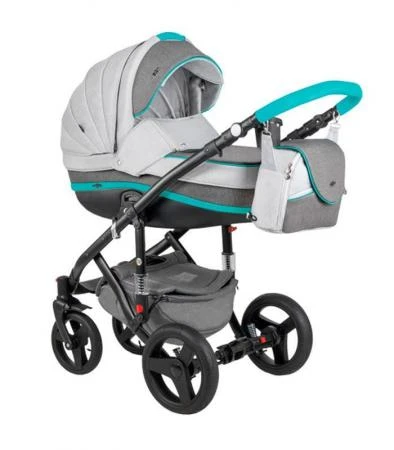 Фото Коляска 2в1 BeBe-Mobile Movo R14 кожа мятная + серый/темно-серый + черный