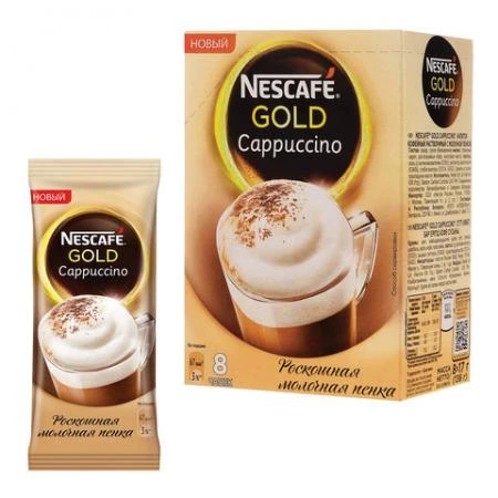 Фото Кофе растворимый 8 шт. х 17 г, NESCAFE (Нескафе) "Gold" "Капучино", упаковка 136 г