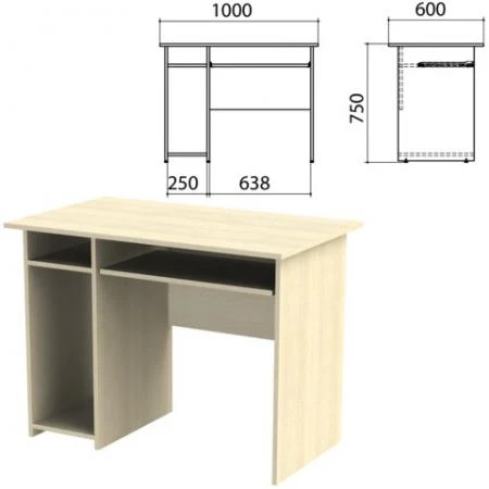 Фото Стол компьютерный "Канц", 1000х600х750 мм, с тумбой, цвет дуб молочный (КОМПЛЕКТ)