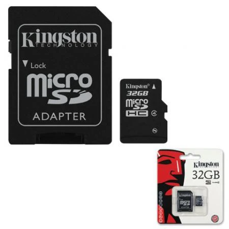 Фото Карта памяти micro SDHC, 32 GB, KINGSTON, скорость передачи данных 4 Мб/сек. (class 4), с адаптером