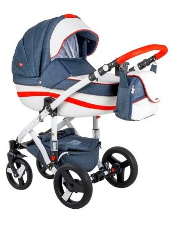 Фото Коляска 2в1 BeBe-Mobile Movo R1 кожа белая/красная + джинс