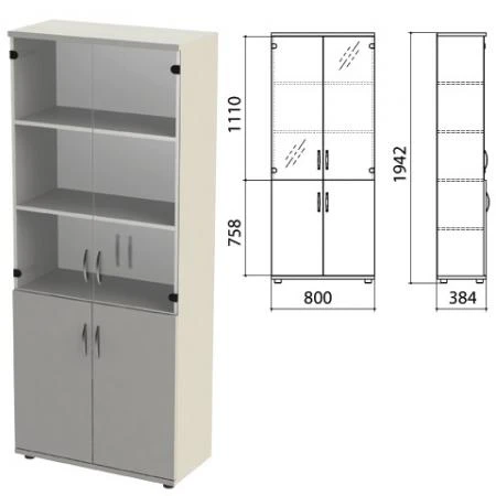 Фото Шкаф закрытый со стеклом "Этюд", 800х384х1942 мм, цвет серый (КОМПЛЕКТ)