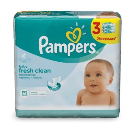 Фото Салфетки влажные, 64 шт. х 3, PAMPERS (Памперс) "Baby Fresh Clean", для нежного очищения