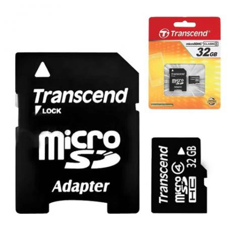 Фото Карта памяти micro SDHC 32 GB TRANSCEND, скорость передачи данных 4 Мб/сек. (class 4), с адаптером