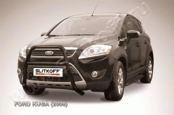 Фото Slitkoff Кенгурятник d57 высокий с одной перемычкой черный FORD KUGA (2008)